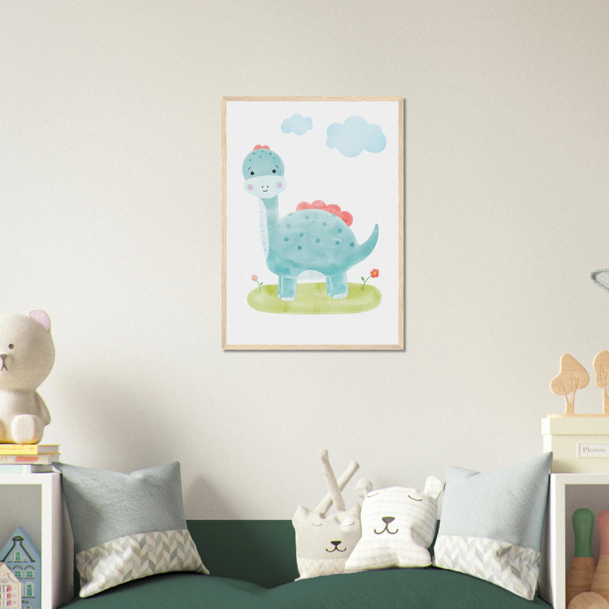 # all-groups - Blue Dinosaur Nursery Print | Watercolour Brachiosaurus Wall Art for Kids - Iris