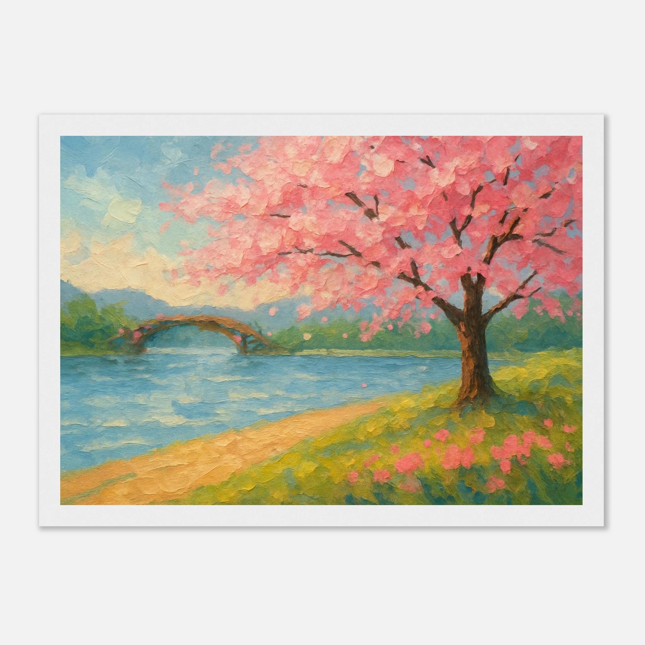 White frame 21x29.7 cm 8x12" - “Whispers of Spring” | Cherry Blossom Landscape - Play By Print
