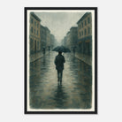 Black frame 30x45 cm 12x18″ - Rainy City Walk – Gouache-Style Art Print - Play By Print