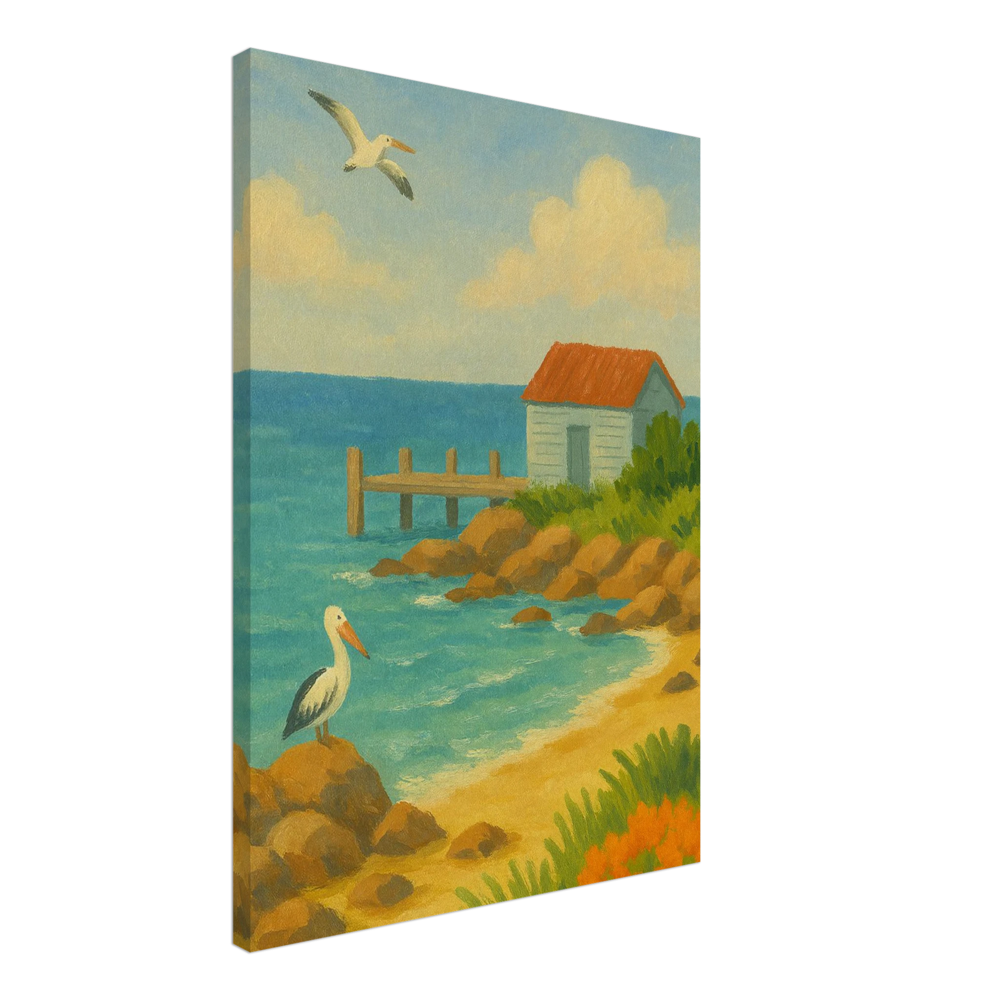 Canvas 50x70 cm 20x28″ - Seaside Jetty – Coastal Pelican Canvas Wall Art - Play By Print