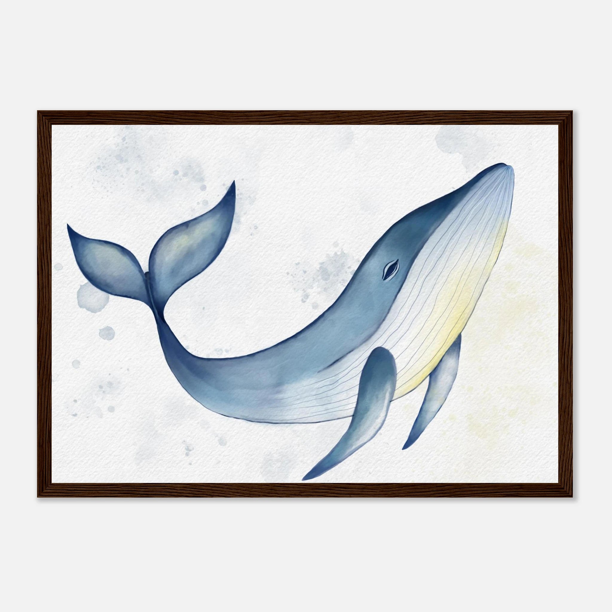 Dark wood frame - Gentle Whale Nursery Print | Watercolour Ocean Animal Wall Art for Kids - Iris