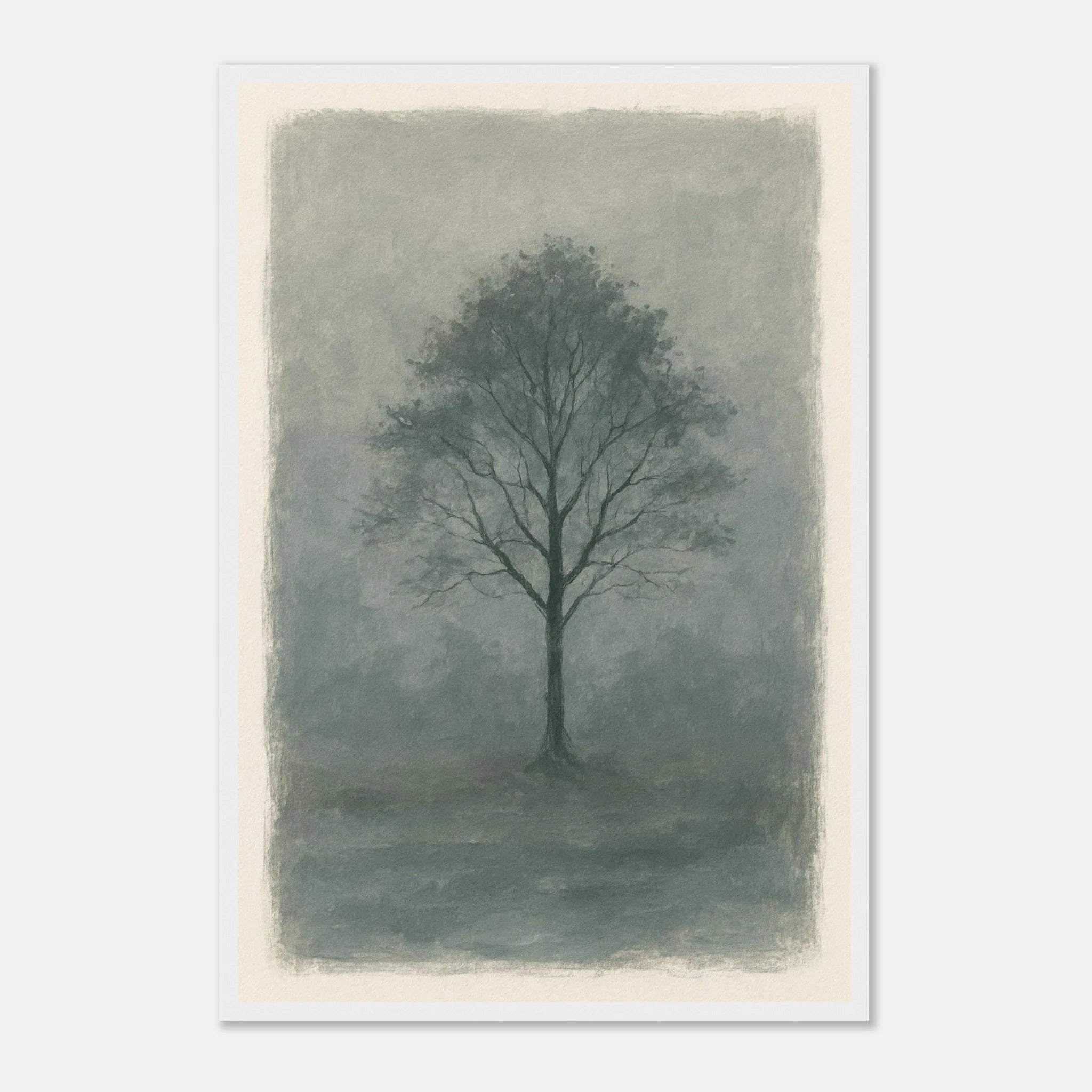 White frame 40x60 cm 16x24″ - Misty Monochrome Tree – Minimalist Landscape Art Print - Play By Print