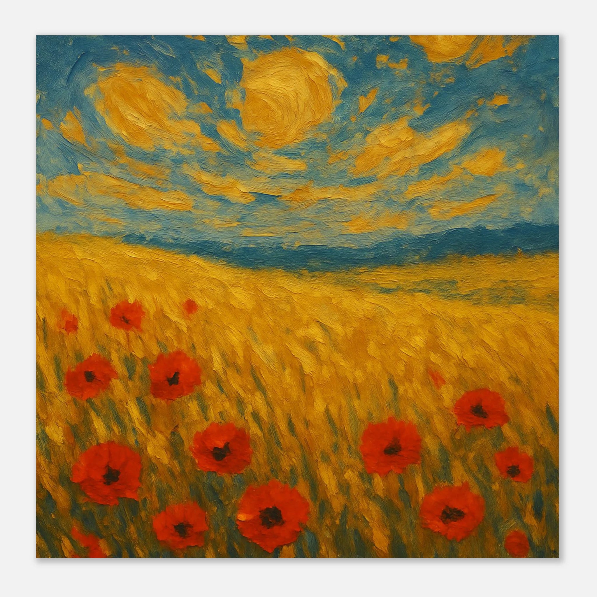 Unframed 30x30 cm 12x12″ - “Sun-Spun Fields” | Golden Wheat & Poppy Field Art Print - Play By Print