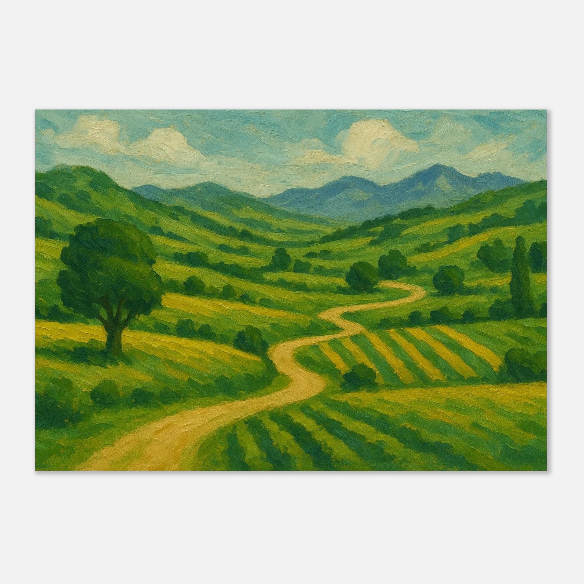 Unframed A1 (59.4 x 84.1 cm) - “Winding Through Green” | Rolling Hills Countryside Print - Play By Print