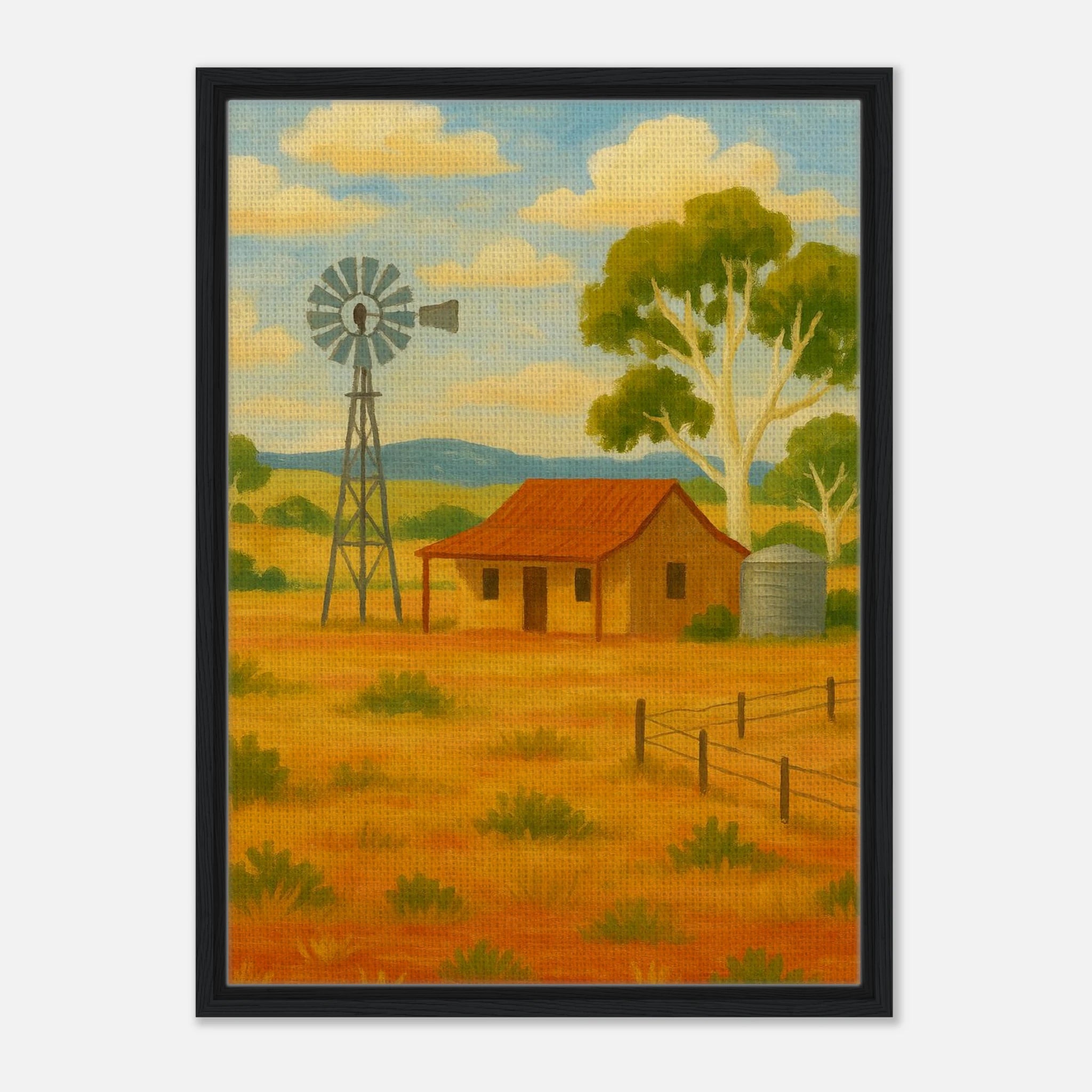 Black frame - Outback Windmill & Cottage Canvas Wall Art - Play By Print
