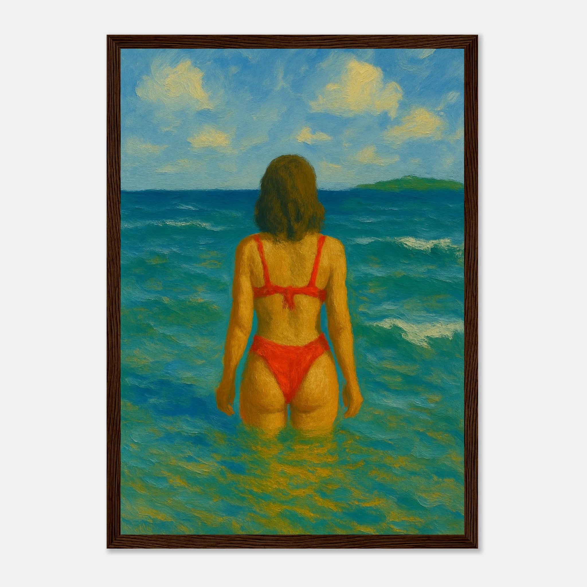 Dark wood frame A3 (29.7 x 42 cm) - Back to the Horizon | Red Bikini Coastal Wall Art - Play By Print