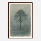 Dark wood frame 60x90 cm 24x36″ - Misty Monochrome Tree – Minimalist Landscape Art Print - Play By Print