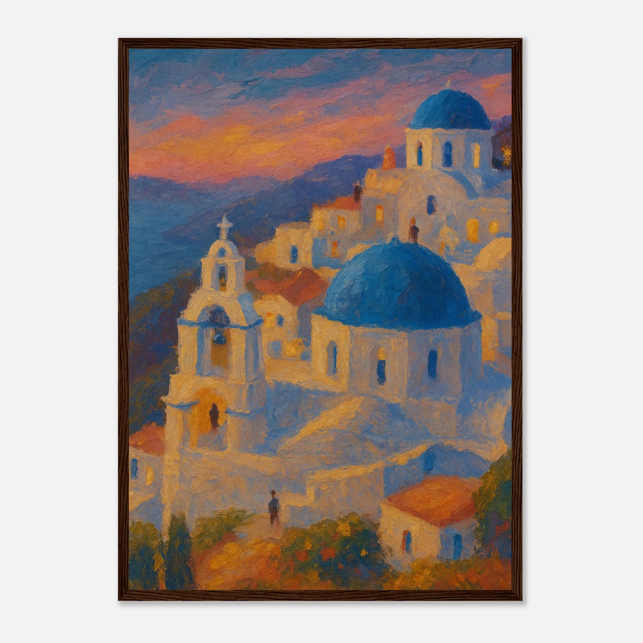 Dark wood frame A2 (42 x 59.4 cm) - "Sunset Over Santorini" Print | Mediterranean Wall Art - Play By Print