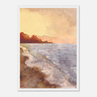 White frame - Golden Coastline – Watercolour Sunset Seascape Art Print - Daisy