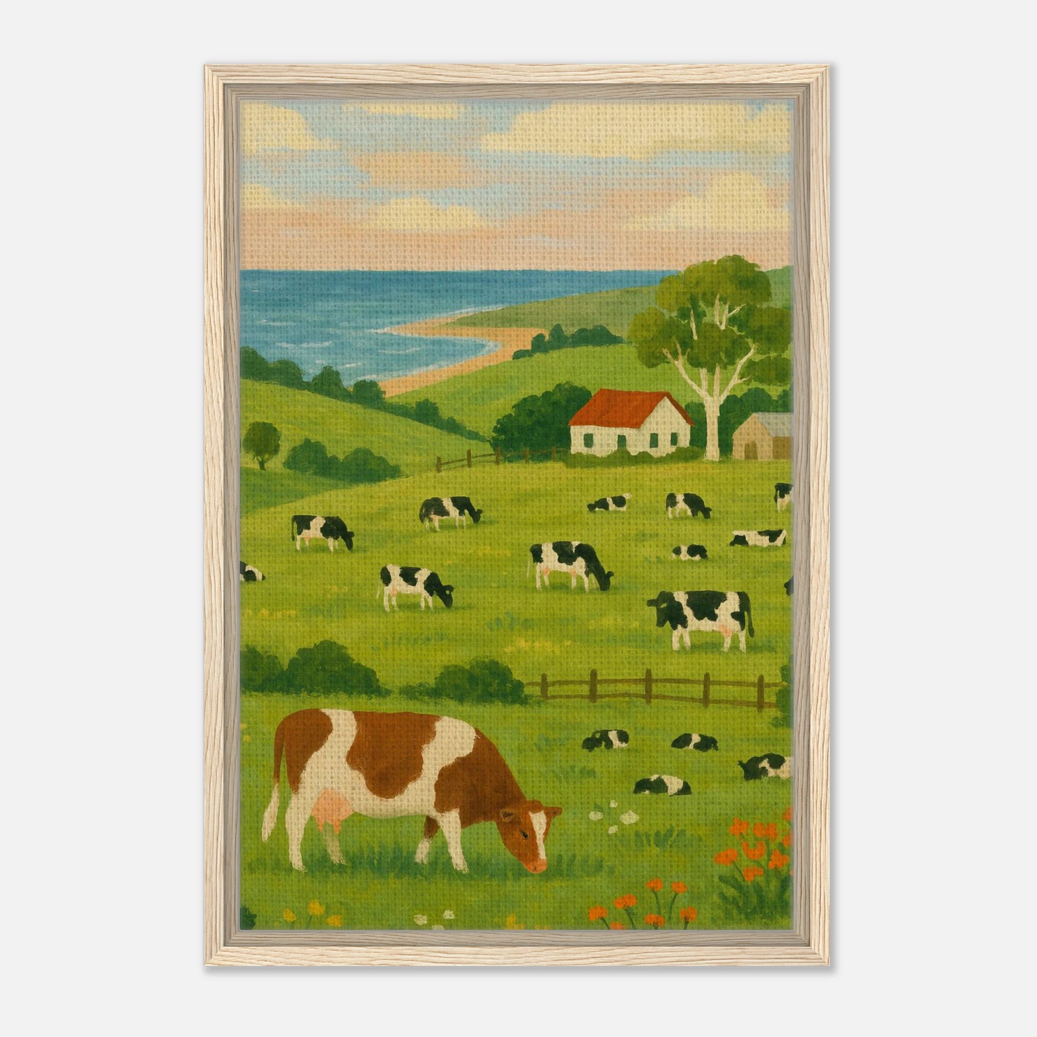 Wood frame 40x60 cm 16x24″ - Coastal Dairy Farm – Country Landscape Canvas Wall Art - Play By Print