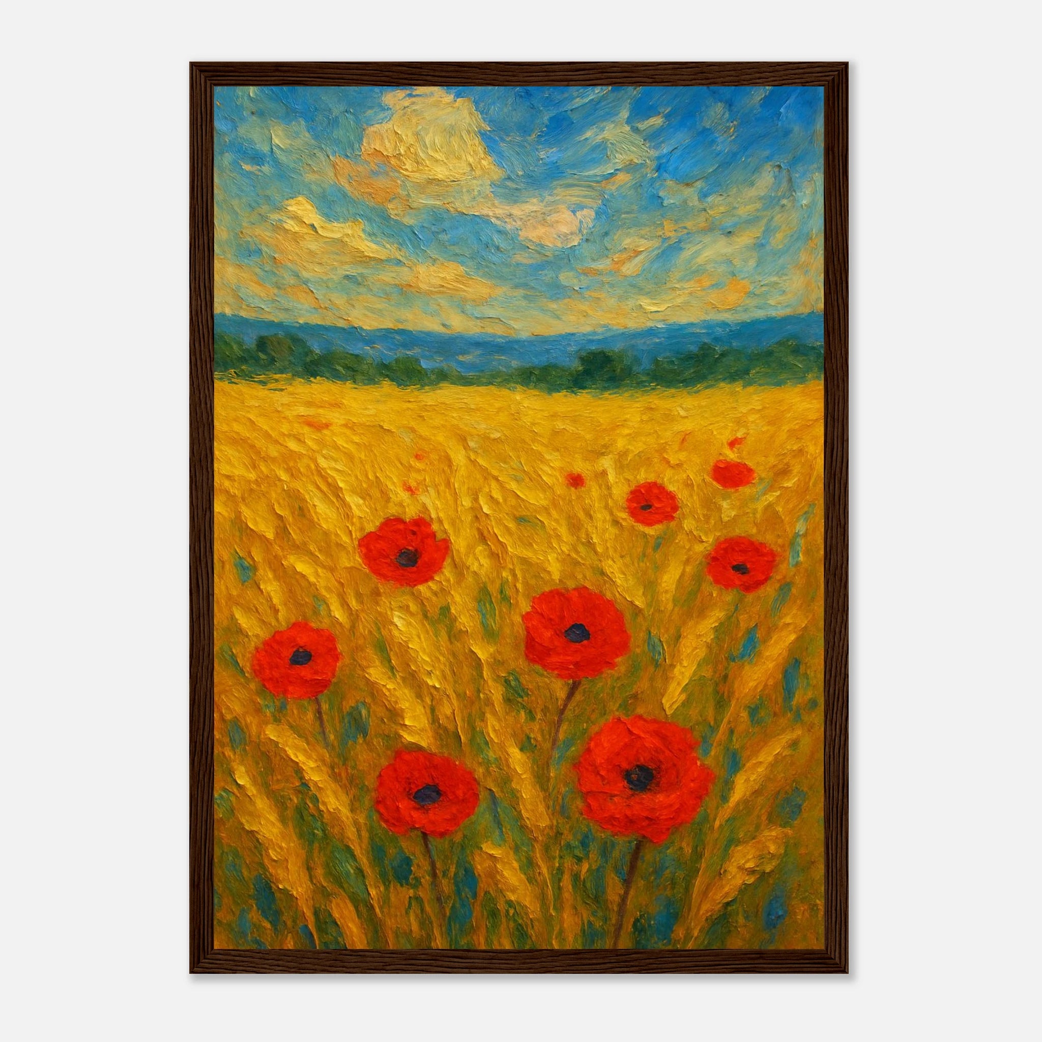 Dark wood frame A3 (29.7 x 42 cm) - Golden Poppy Field Print | Vibrant Impressionist Landscape - Play By Print