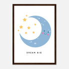 Dark wood frame - Dream Big Moon & Stars Poster | Cute Nursery Print with Inspirational Quote - Elena