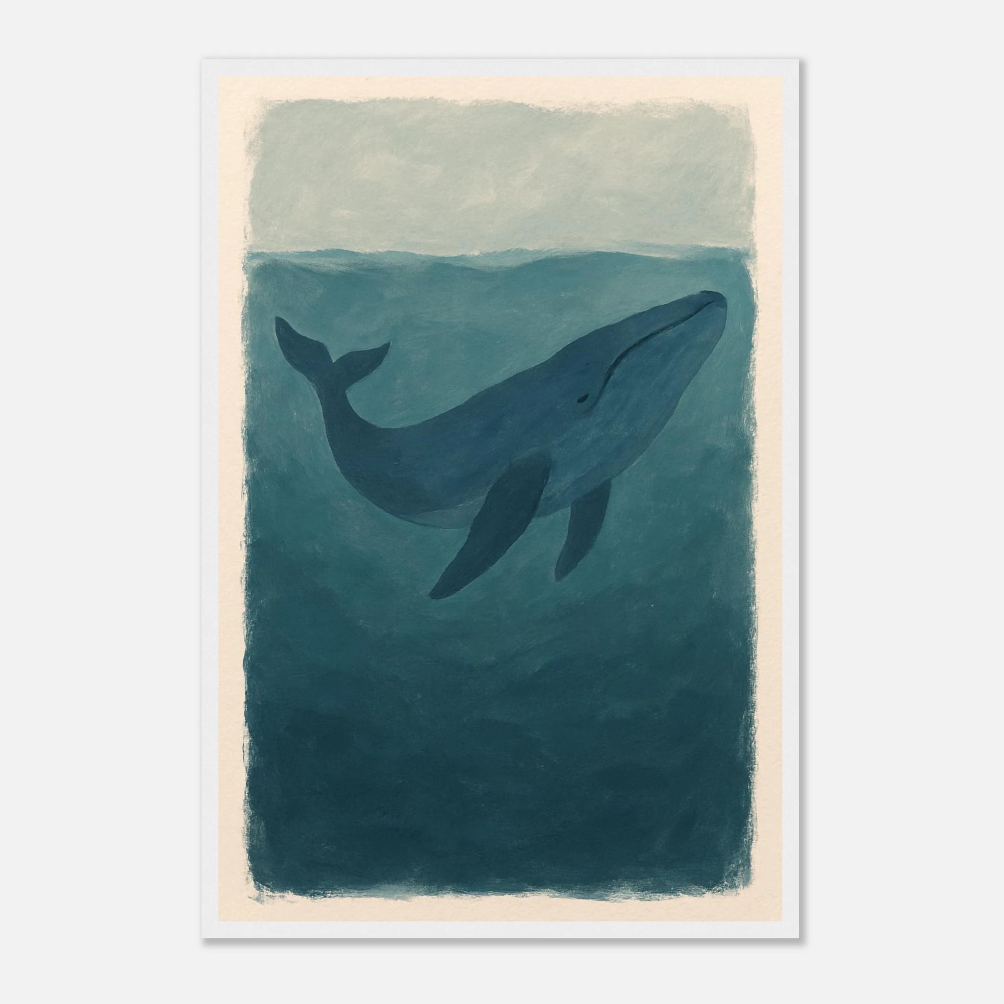 White frame 40x60 cm 16x24″ - Blue Whale – Gouache-Style Art Print - Play By Print