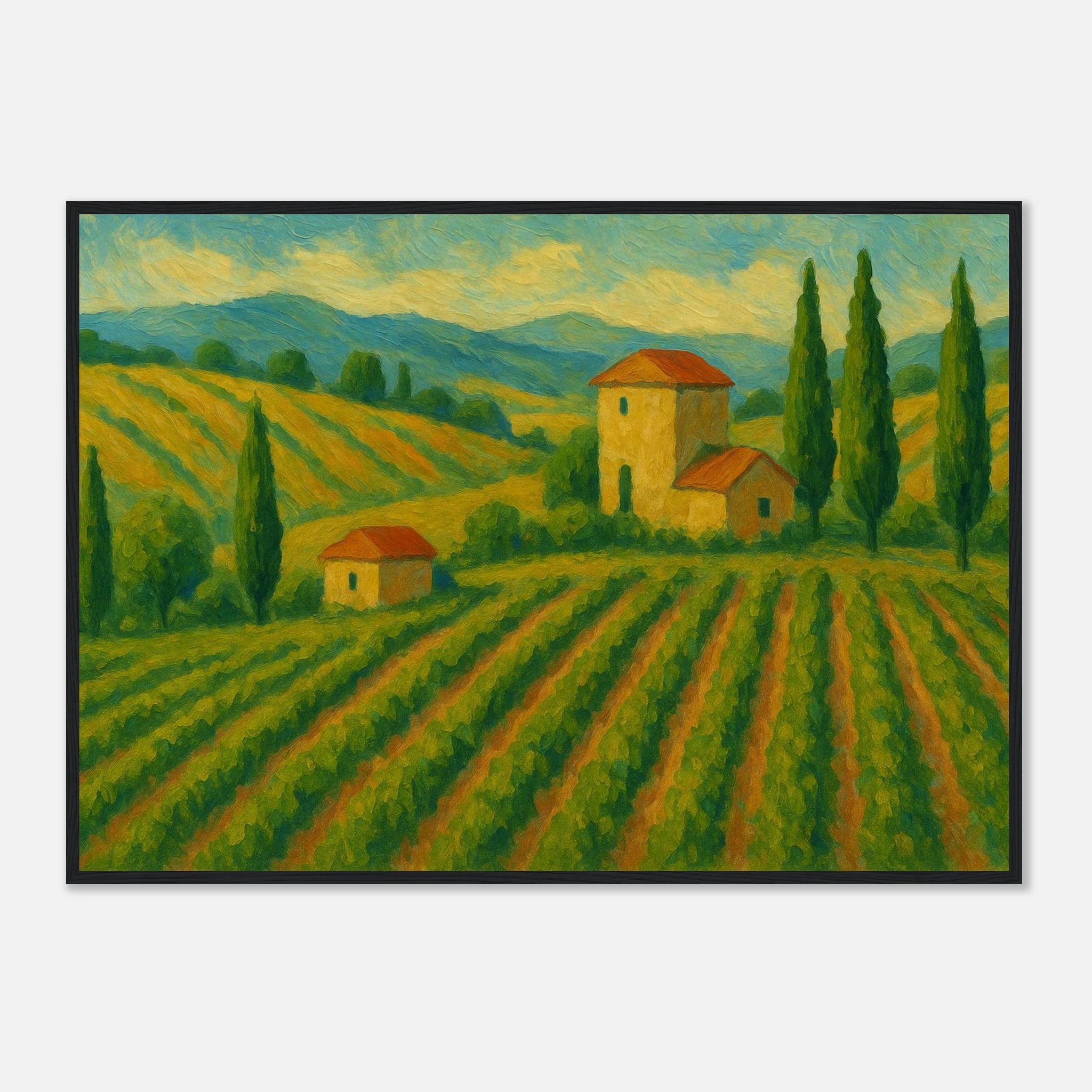 Black frame A1 (59.4 x 84.1 cm) - Tuscan Serenity – Golden Vineyard Landscape Wall Art Print - Play By Print
