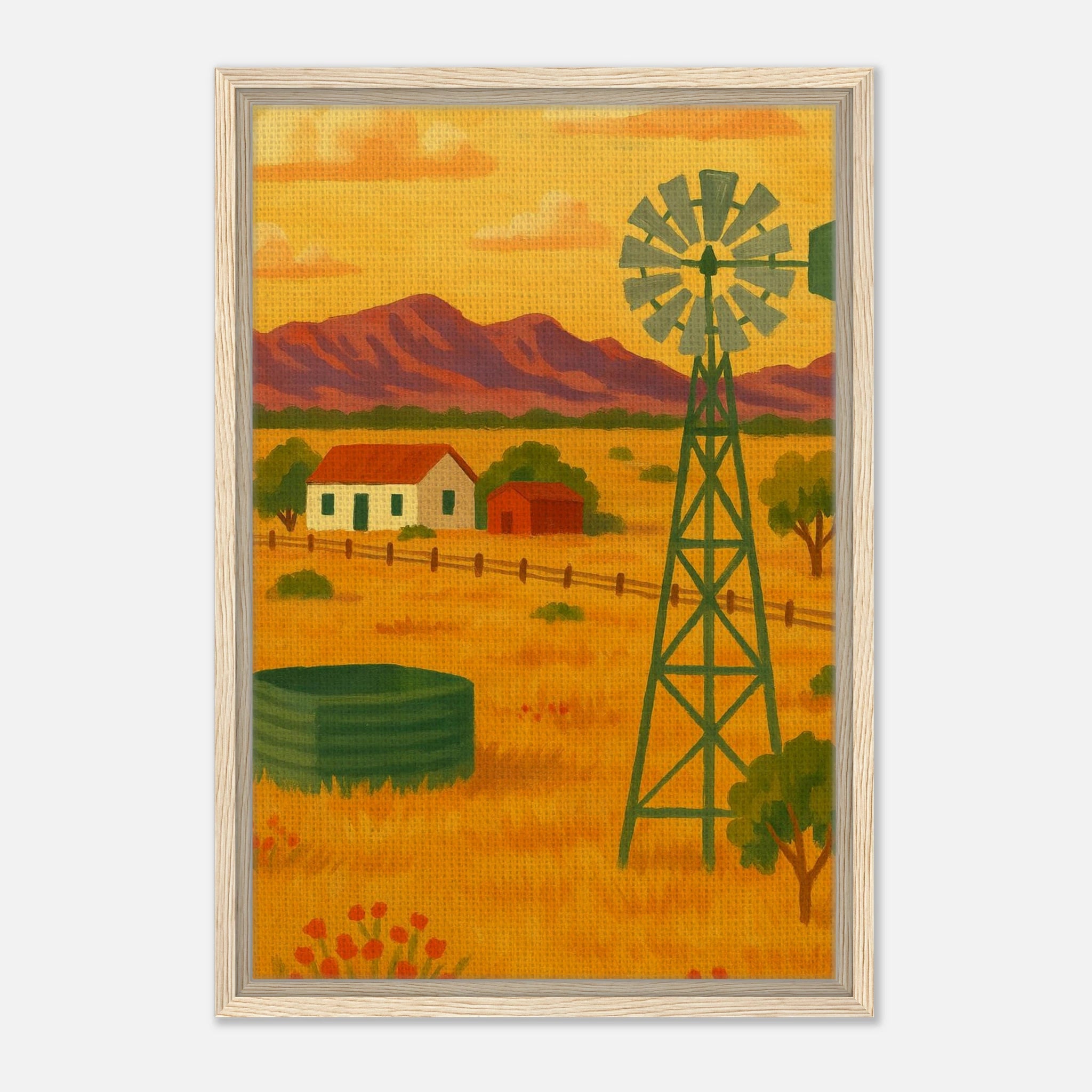 Wood frame 40x60 cm 16x24″ - Outback Windmill Landscape Canvas Wall Art - Play By Print