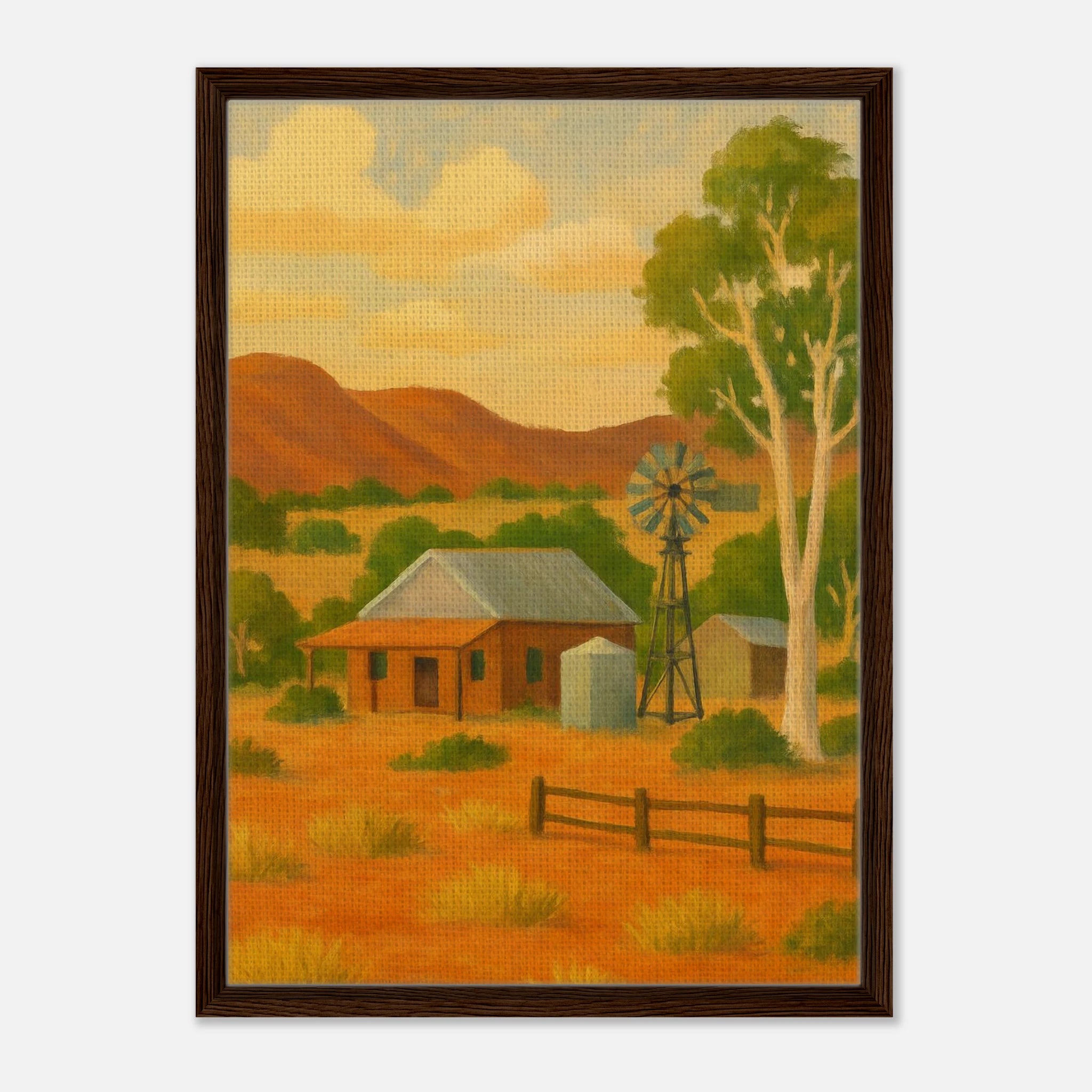 Dark wood frame 50x70 cm 20x28″ - Outback Homestead – Australian Farmhouse Canvas Wall Art - Play By Print