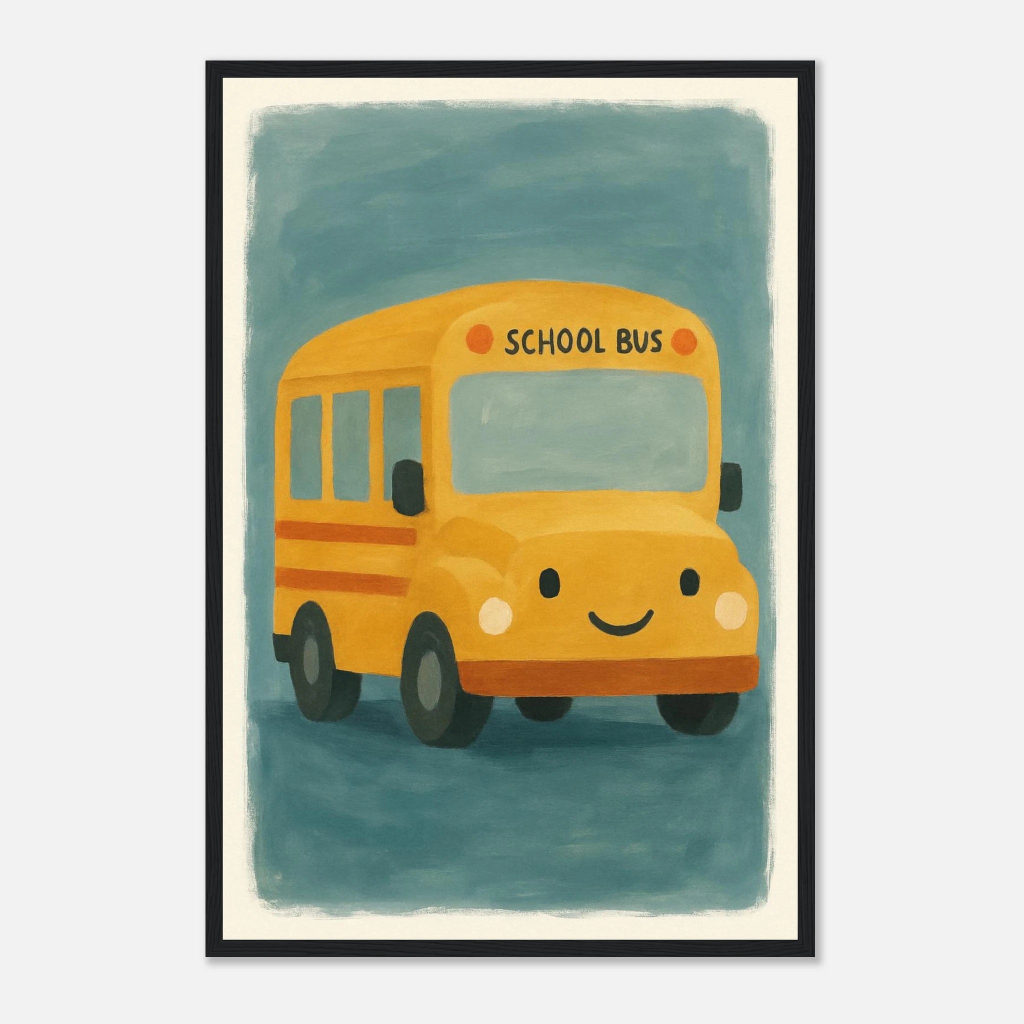 Black frame 40x60 cm 16x24″ - Happy School Bus – Whimsical Nursery Art Print - Play By Print
