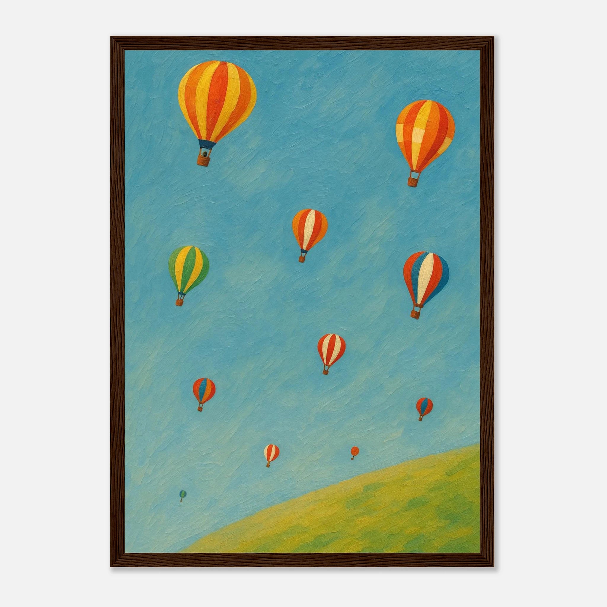Dark wood frame A3 (29.7 x 42 cm) - Up and Away Hot Air Balloon Wall Art | Whimsical Nursery or Playroom Print - Play By Print