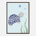 Dark wood frame - Blue Sea Turtle Nursery Print | Watercolour Ocean Animal Wall Art for Kids - Iris
