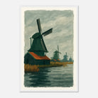 White frame 40x60 cm 16x24″ - Dutch Windmills at Zaandam – Gouache-Style Art Print - Play By Print
