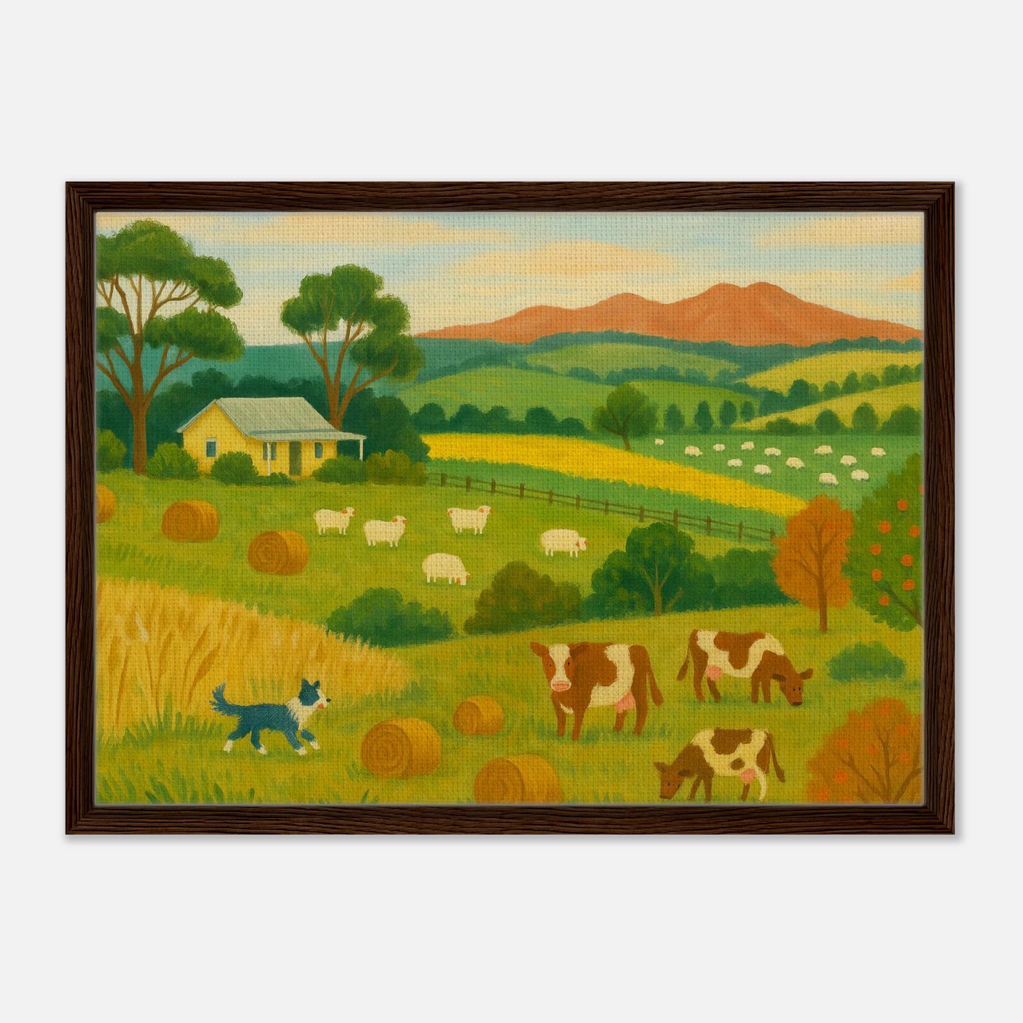 Dark wood frame 50x70 cm 20x28″ - Australian Farm Life Landscape Canvas Wall Art - Play By Print