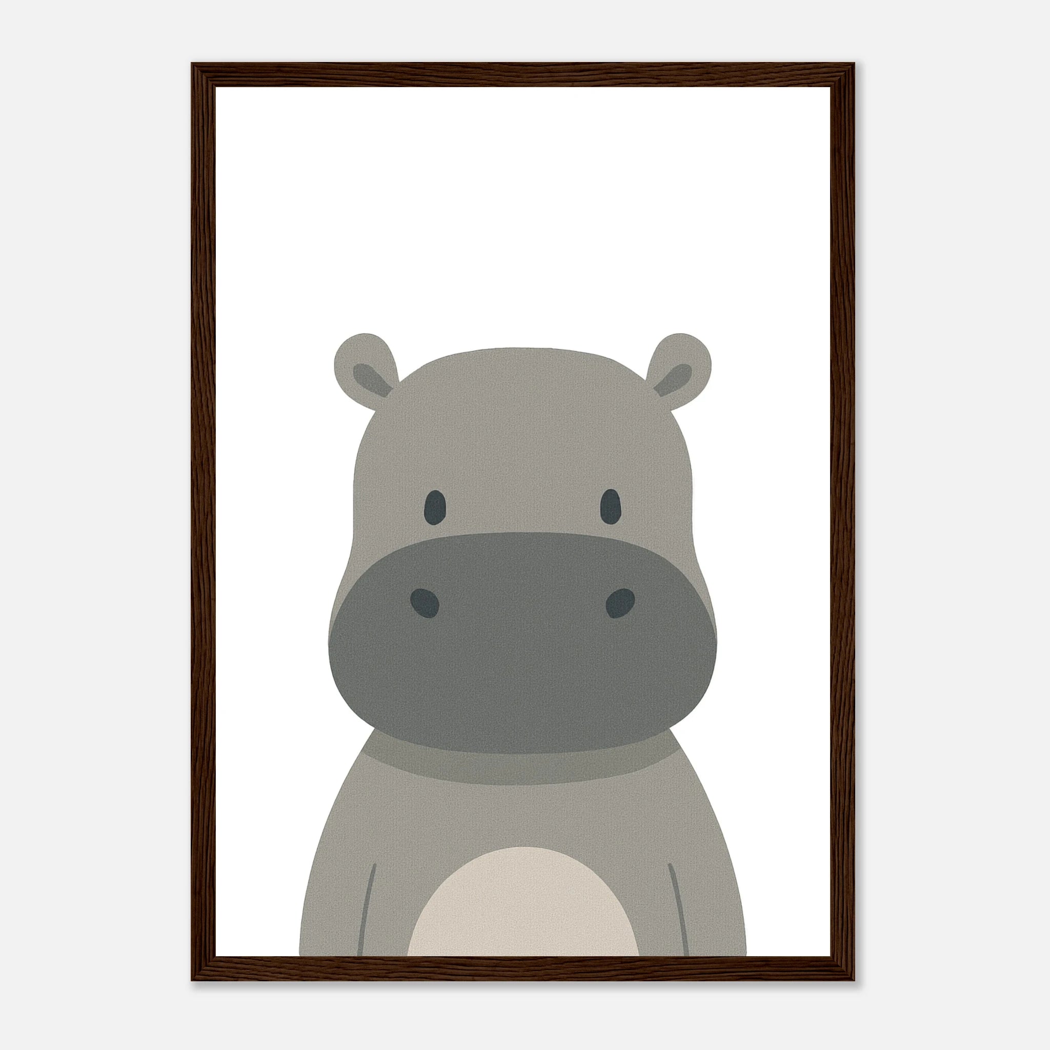 Dark wood frame - Hippo – Minimalist Safari Animal Art Print - Play By Print