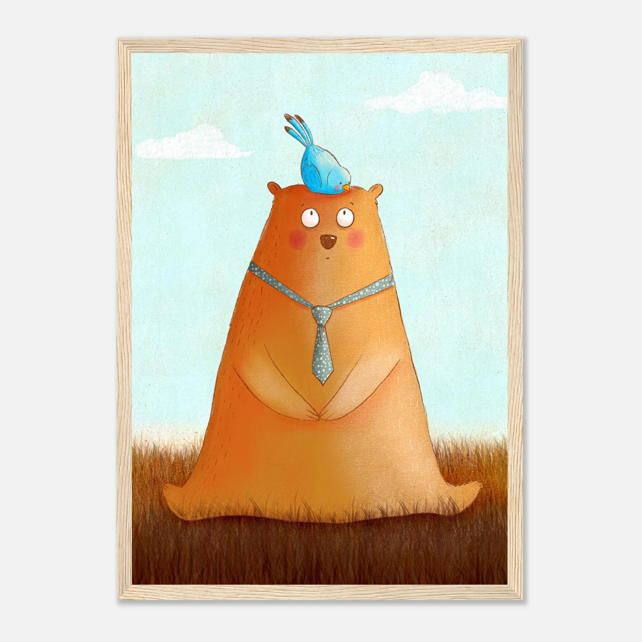 Wood frame A3 (29.7 x 42 cm) - Bear and Bird Nursery Print | Whimsical Animal Wall Art for Kids’ Rooms - Iris