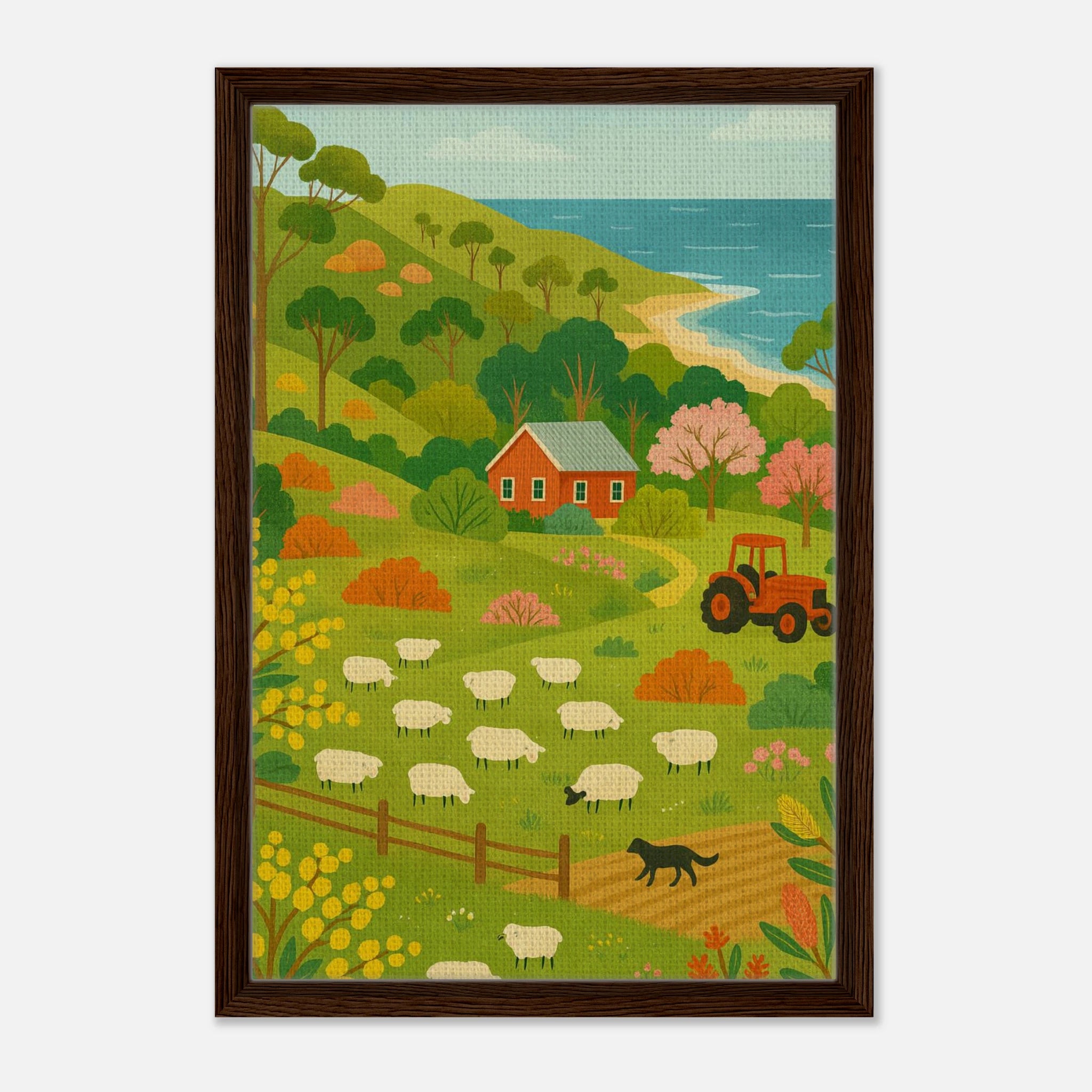 Dark wood frame 40x60 cm 16x24″ - Coastal Sheep Farm – Australian Countryside Canvas Wall Art - Play By Print