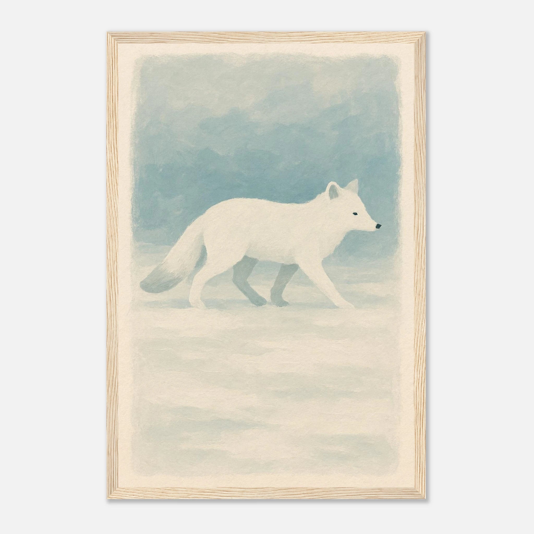 Wood frame 30x45 cm 12x18″ - Silent Steps – Arctic Fox in Snow Wall Art Print - Play By Print