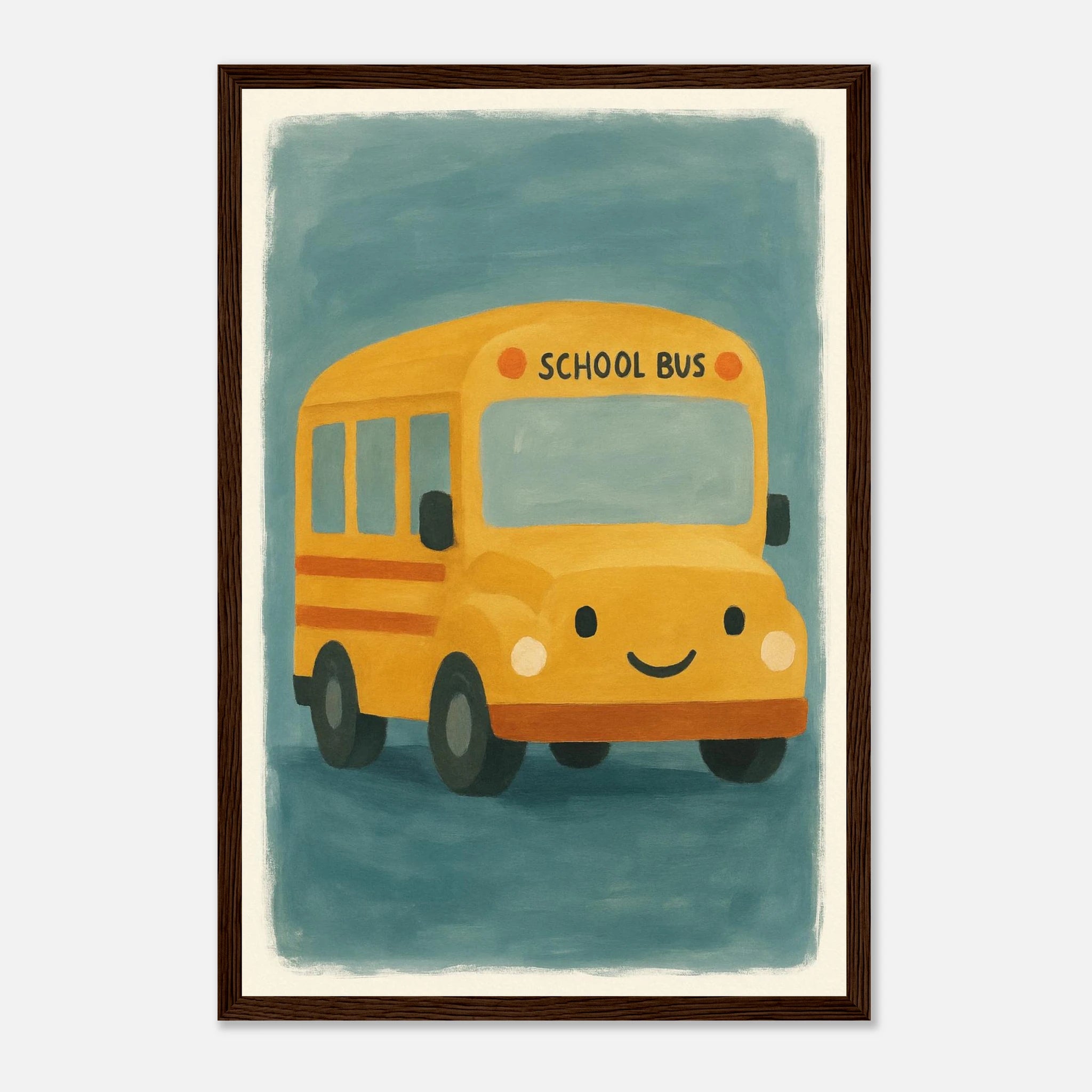 Dark wood frame 30x45 cm 12x18″ - Happy School Bus – Whimsical Nursery Art Print - Play By Print