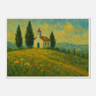 White frame A1 (59.4 x 84.1 cm) - “Chapel on the Hill” | Countryside Church Landscape Print - Play By Print