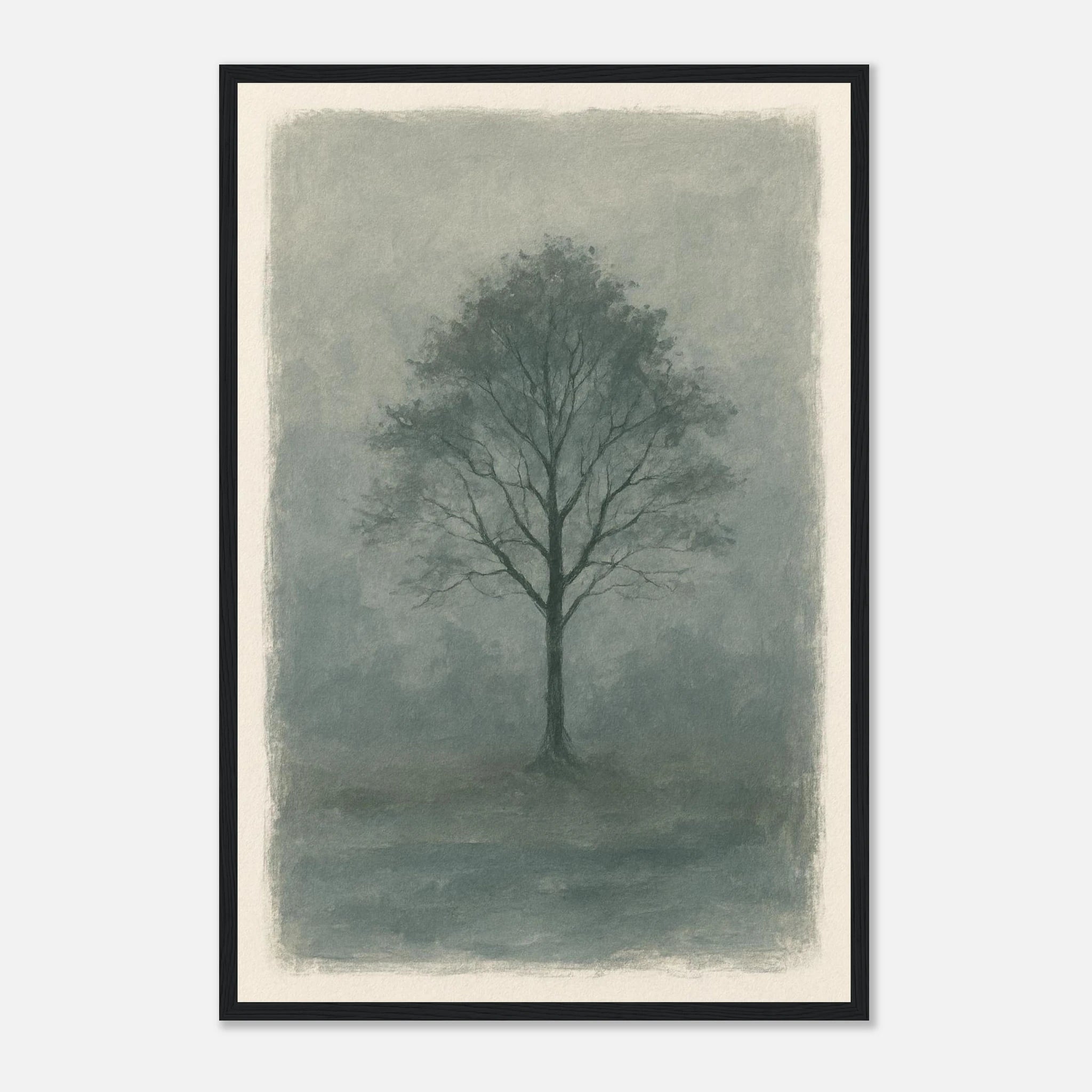 Black frame 40x60 cm 16x24″ - Misty Monochrome Tree – Minimalist Landscape Art Print - Play By Print