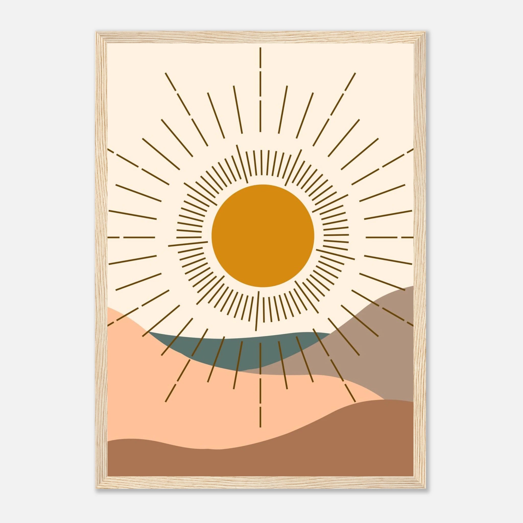 Wood frame - Minimalist Sun Print Boho Desert Landscape Wall Art - Play By Print