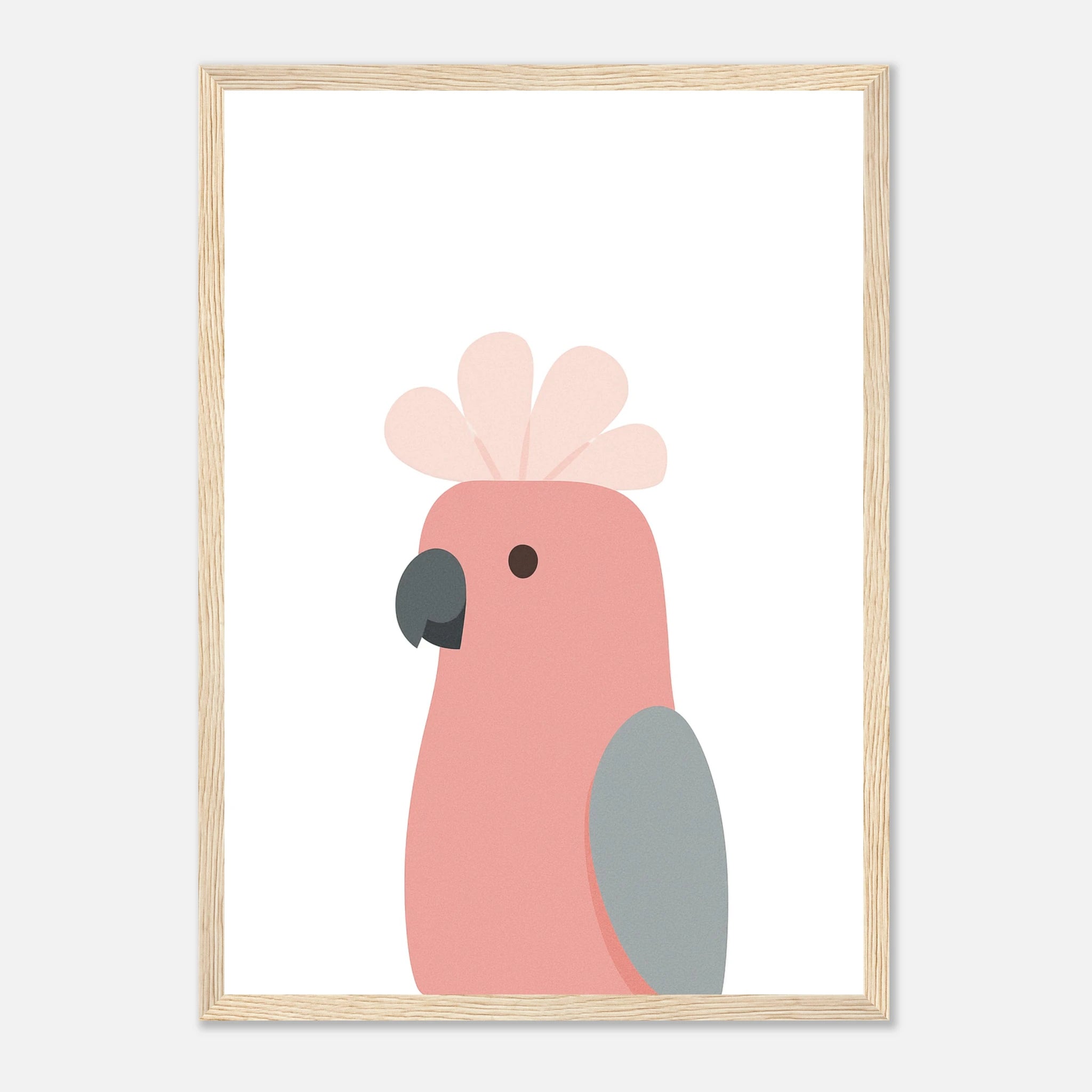 Wood frame - Galah – Minimalist Australian Bird Art Print | Pink Cockatoo Poster for Nursery or Classroom - Play By Print