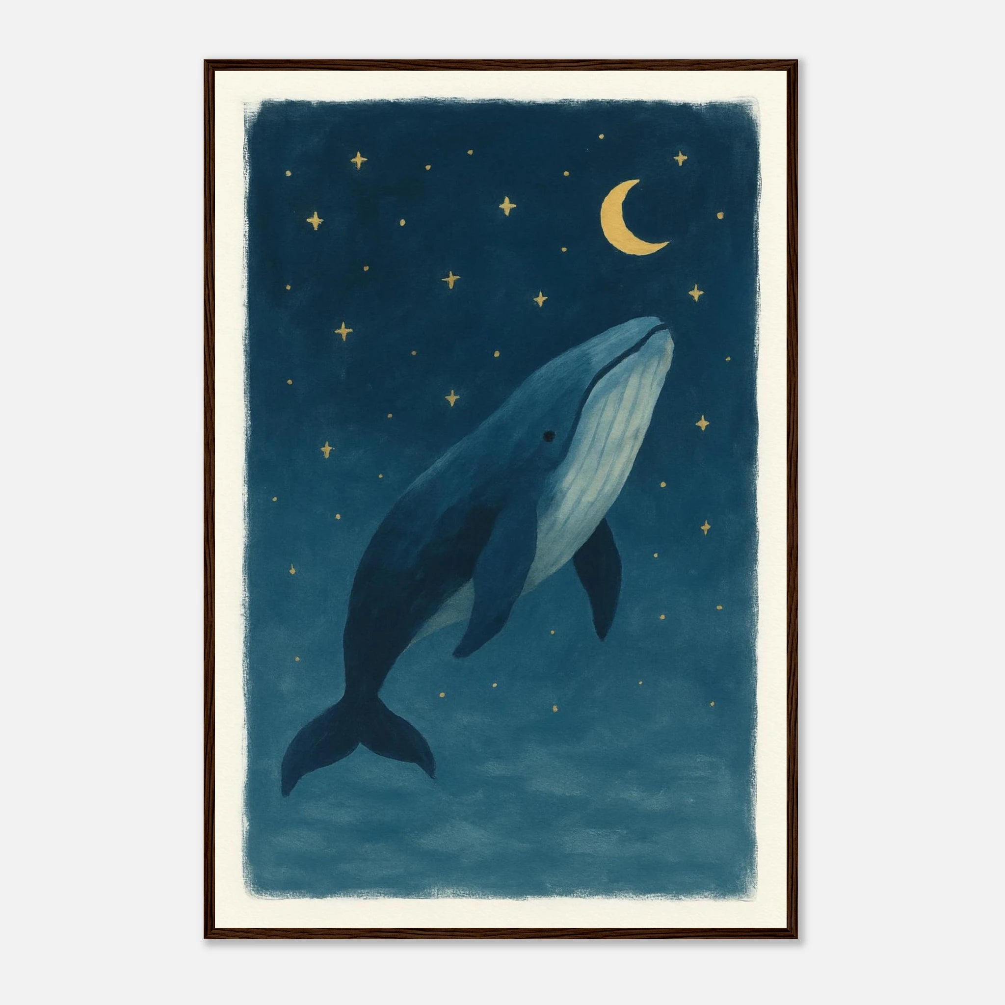 Dark wood frame 60x90 cm 24x36″ - Whale Wishes Under the Moon – Magical Nursery Art Print - Play By Print