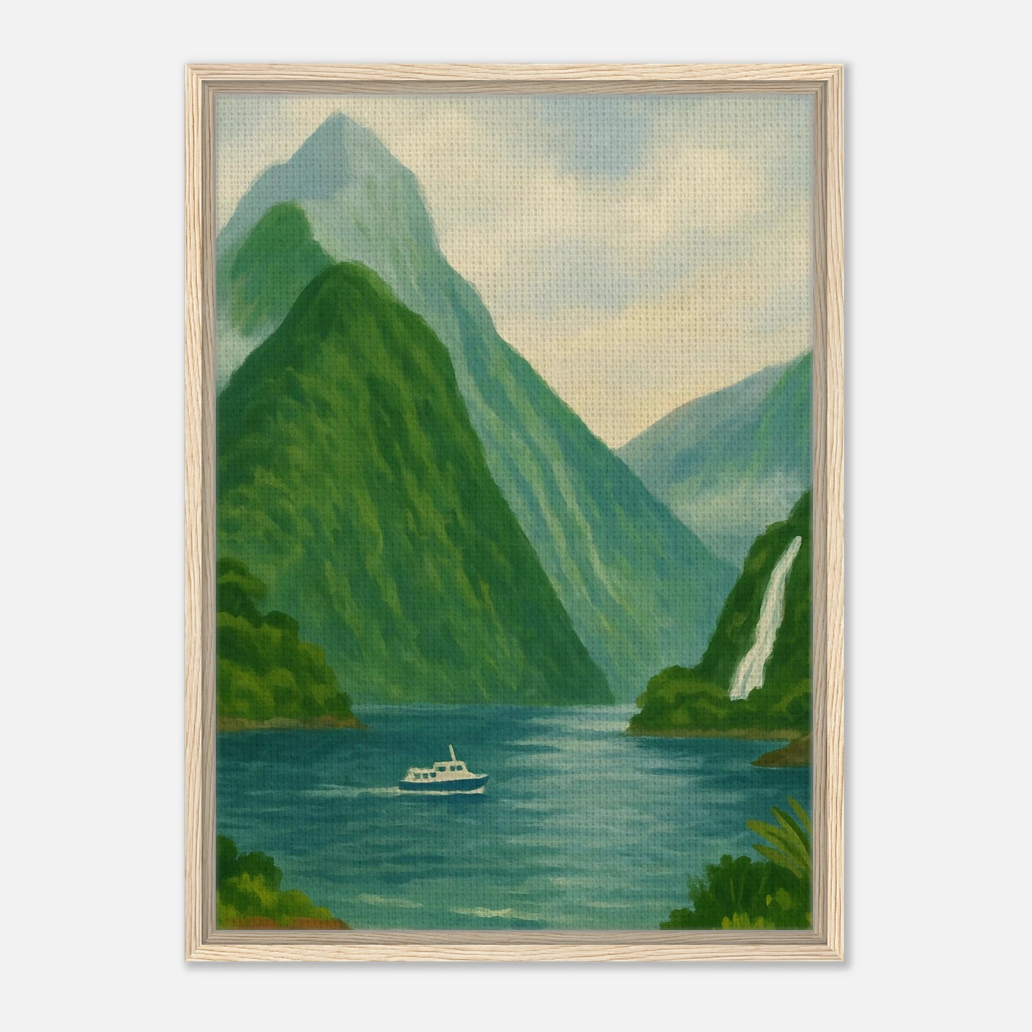 Wood frame 50x70 cm 20x28″ - Milford Sound Serenity – New Zealand Fiord Canvas Wall Art - Play By Print