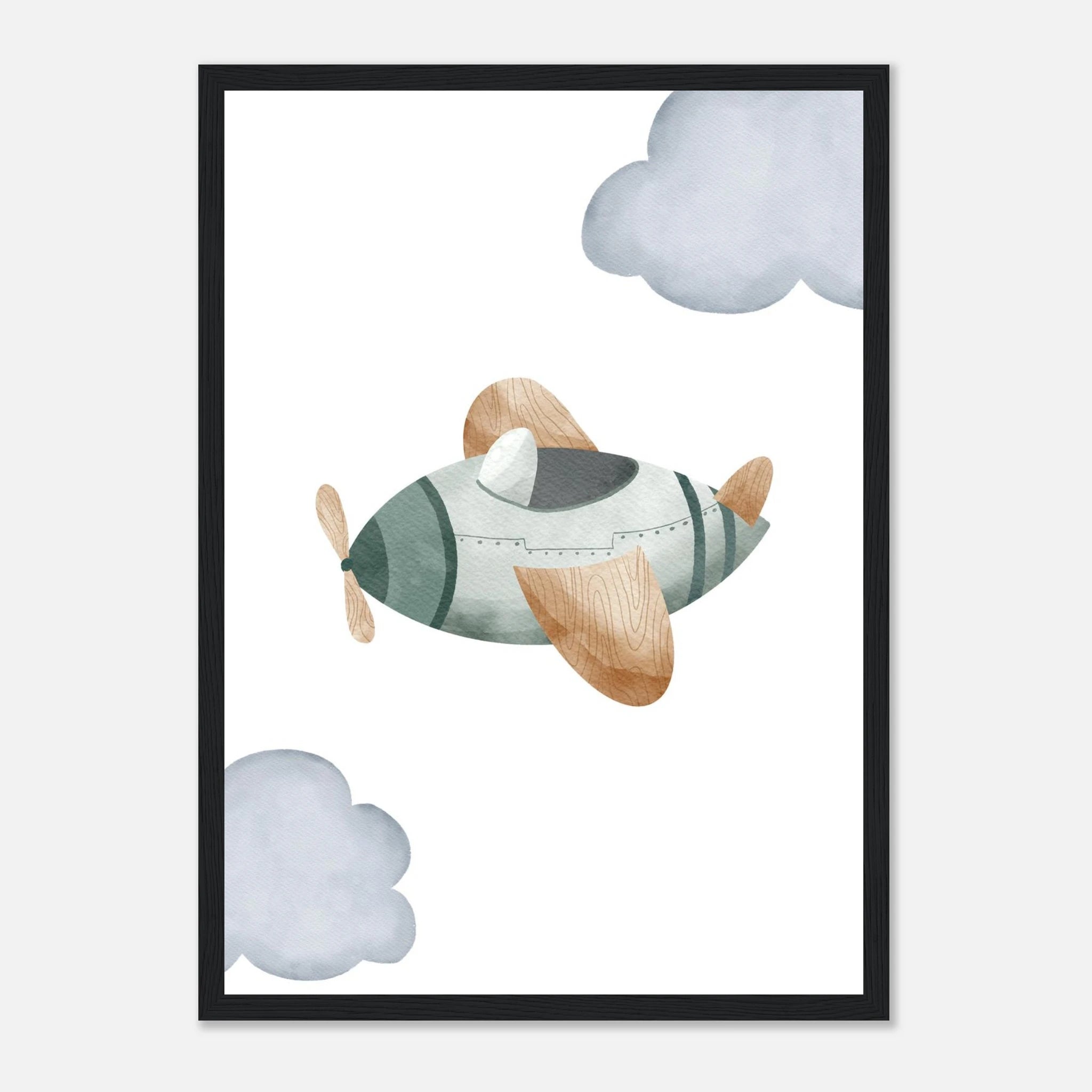 Black frame - Green & Natural Wooden Airplane Wall Art - Olga