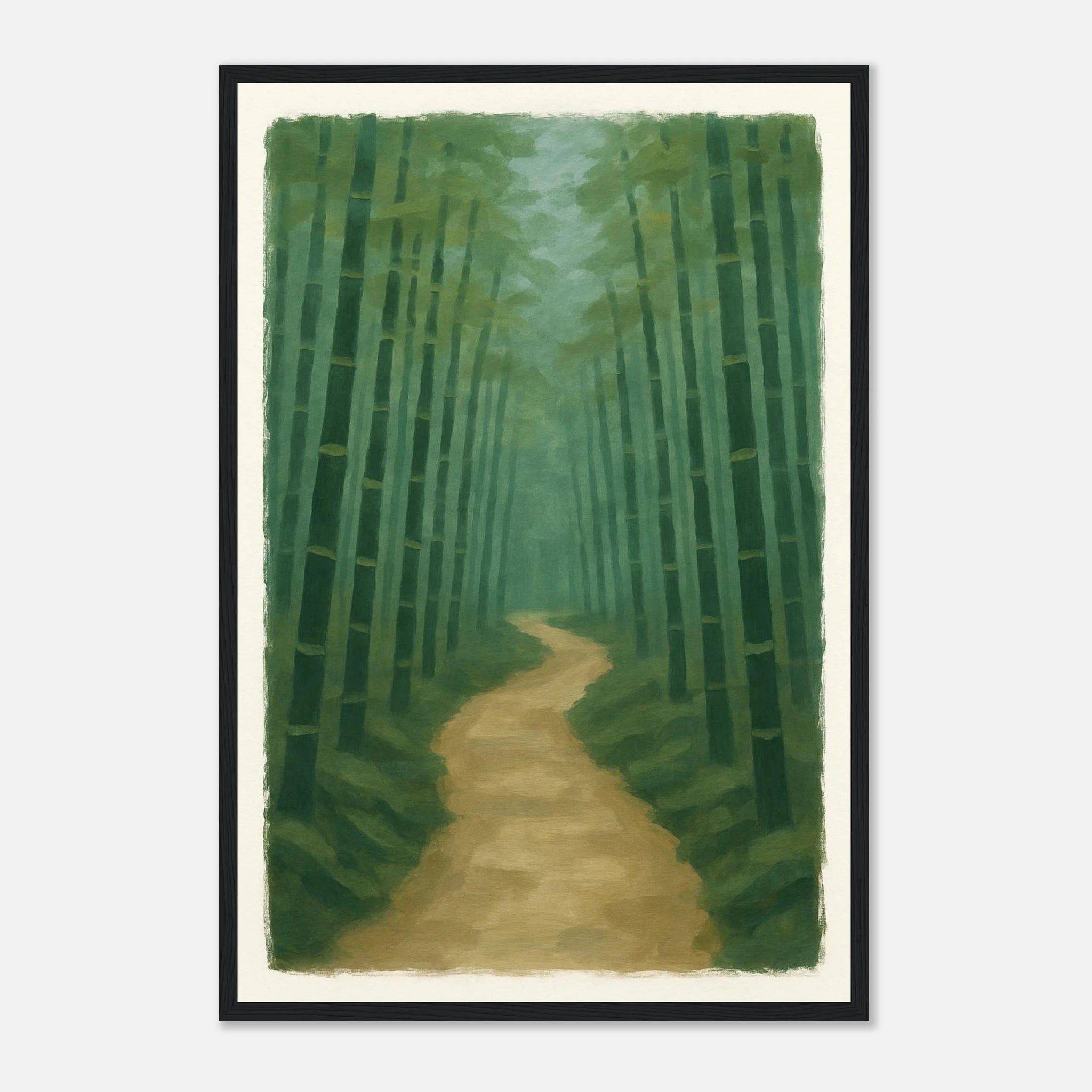 Black frame 40x60 cm 16x24″ - Bamboo Forest Path – Gouache Landscape Art Print - Play By Print