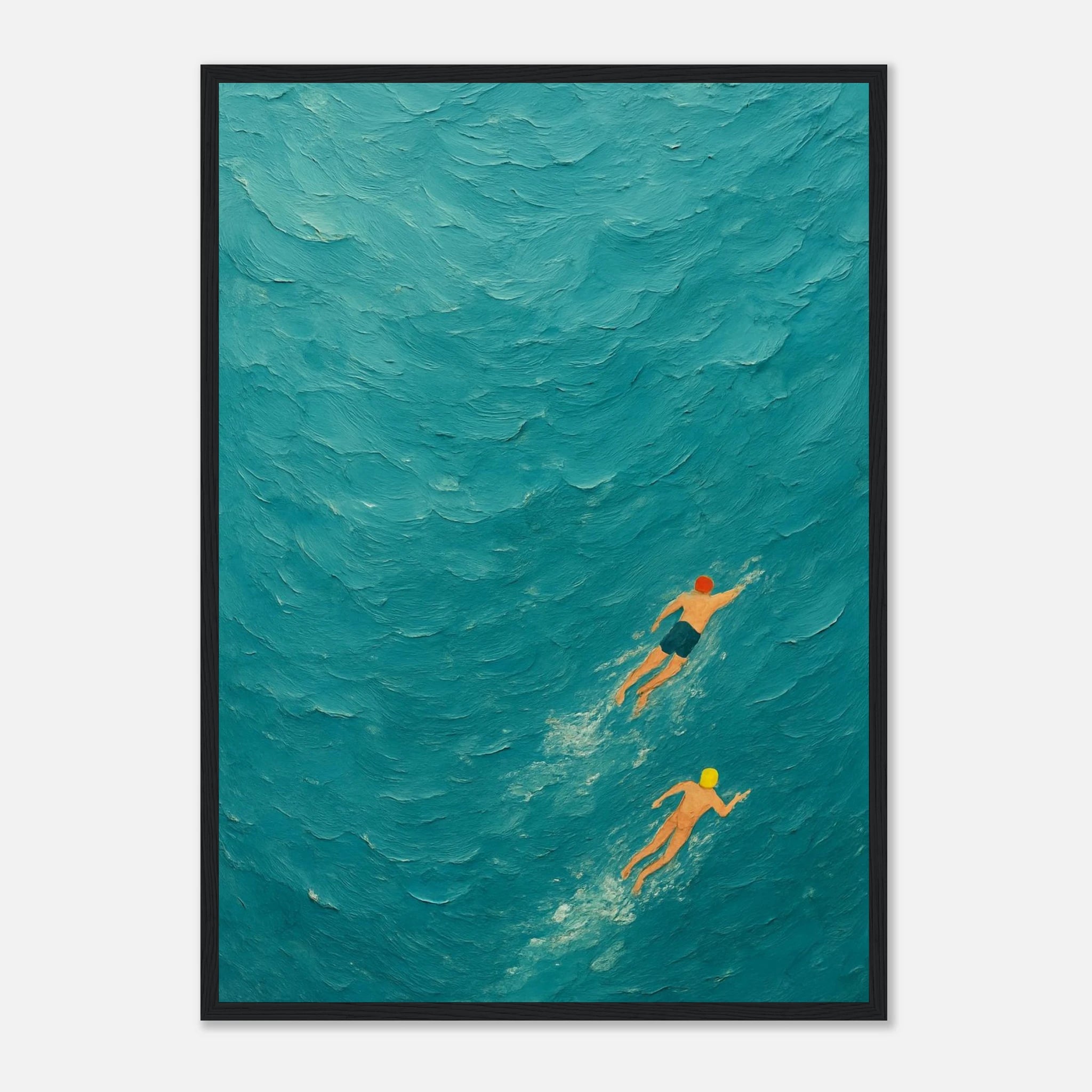 Black frame A2 (42 x 59.4 cm) - Ocean Swimmers Wall Art | Textured Painterly Sea Print - Play By Print