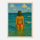 Wood frame A3 (29.7 x 42 cm) - Back to the Horizon | Red Bikini Coastal Wall Art - Play By Print