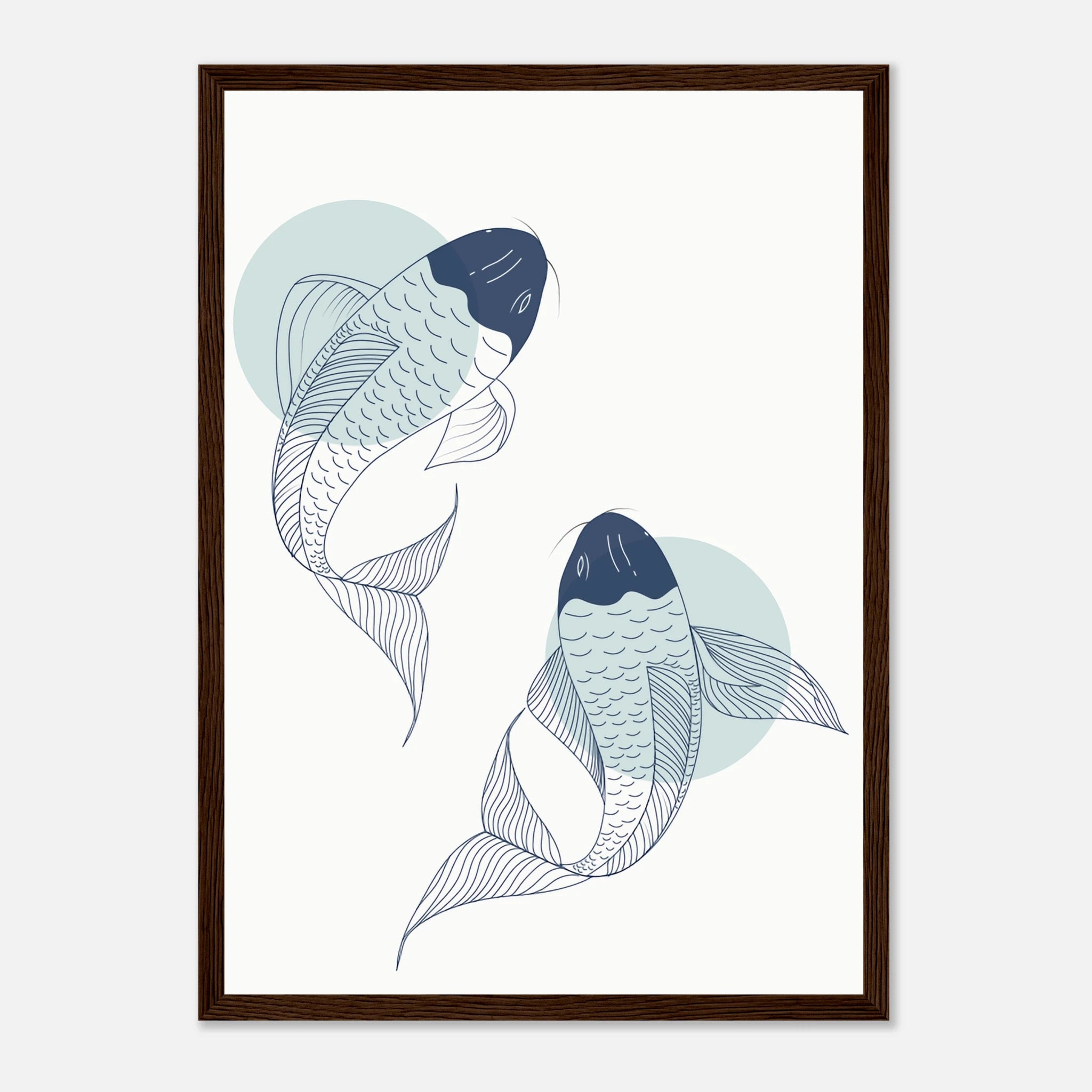 Dark wood frame - Minimalist Koi Fish Art Print - Jerin