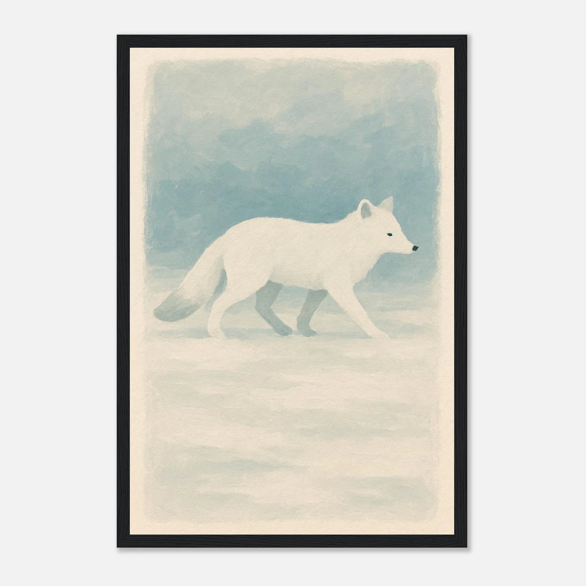 Black frame 30x45 cm 12x18″ - Silent Steps – Arctic Fox in Snow Wall Art Print - Play By Print