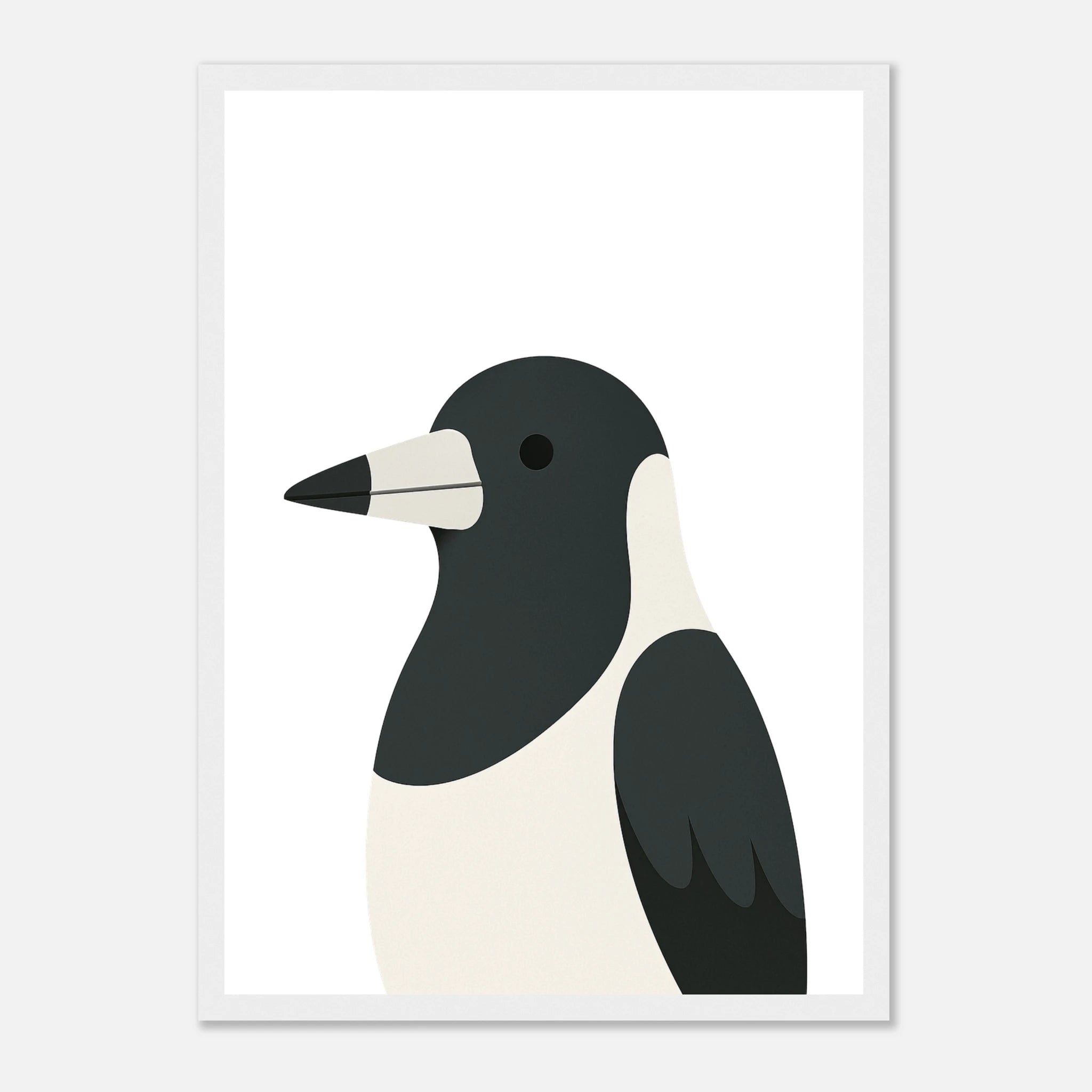 White frame - Magpie – Minimalist Australian Bird Art Print | Native Wildlife Poster for Home or Classroom - Play By Print