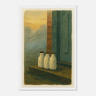 White frame 30x45 cm 12x18″ - Milk Bottles at Dawn – Gouache Still Life Art Print - Play By Print