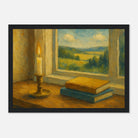 Black frame 21x29.7 cm 8x12" - “Golden Light & Quiet Pages” | Candlelit Window Still Life - Play By Print