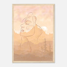 Wood frame - Sunset Muse – Minimal Line Art Portrait with Blush Mountain Landscape - Daisy
