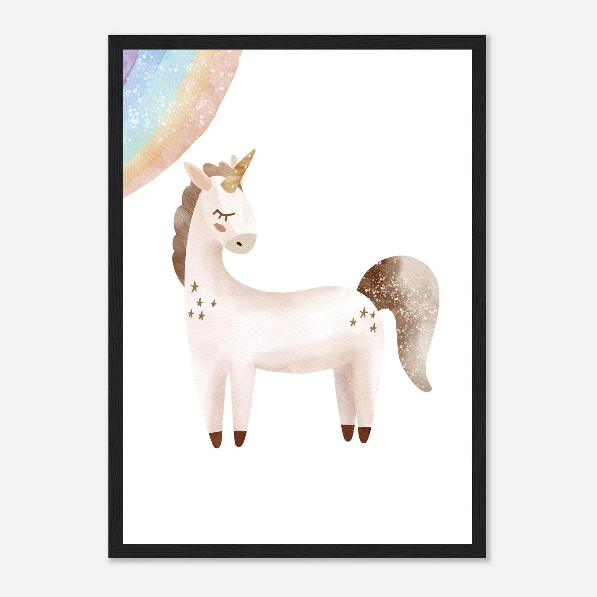 Black frame - Watercolour Unicorn Turned & Rainbow Wall Art - Olga