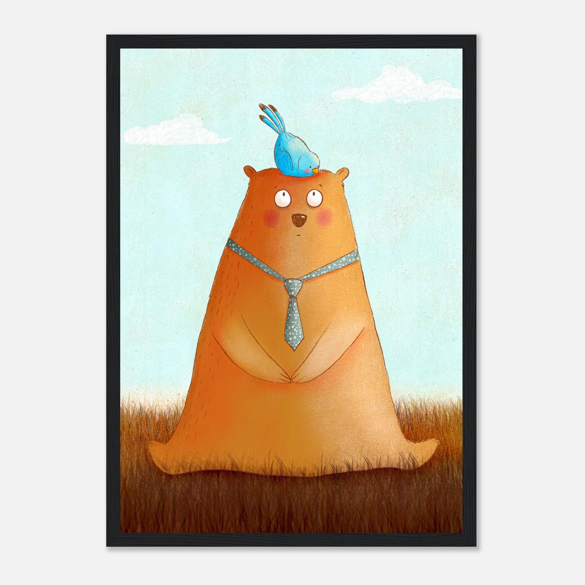 Black frame A3 (29.7 x 42 cm) - Bear and Bird Nursery Print | Whimsical Animal Wall Art for Kids’ Rooms - Iris
