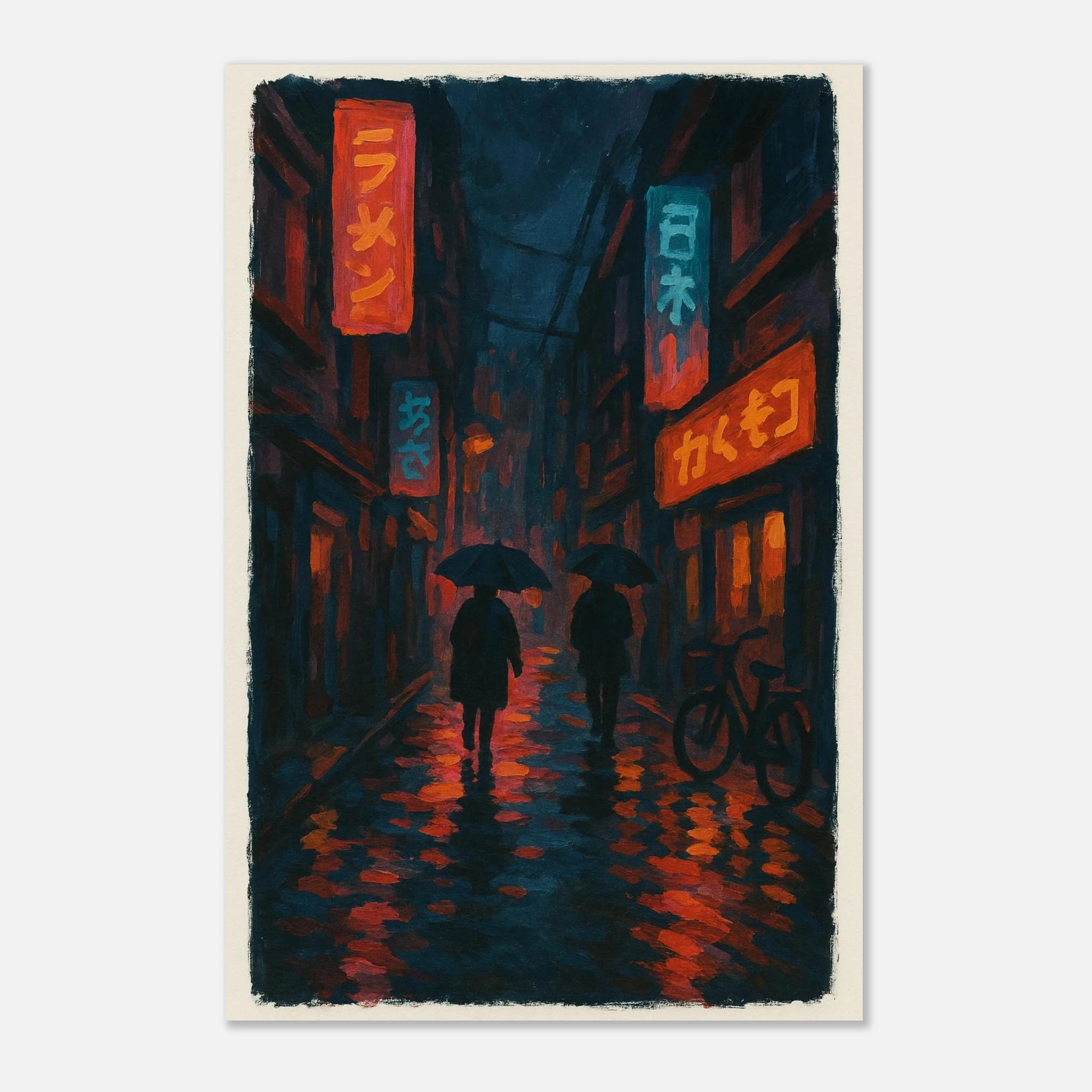 Unframed 40x60 cm 16x24″ - City Shadows – Rainy Night in Tokyo Neon Alley Print - Play By Print