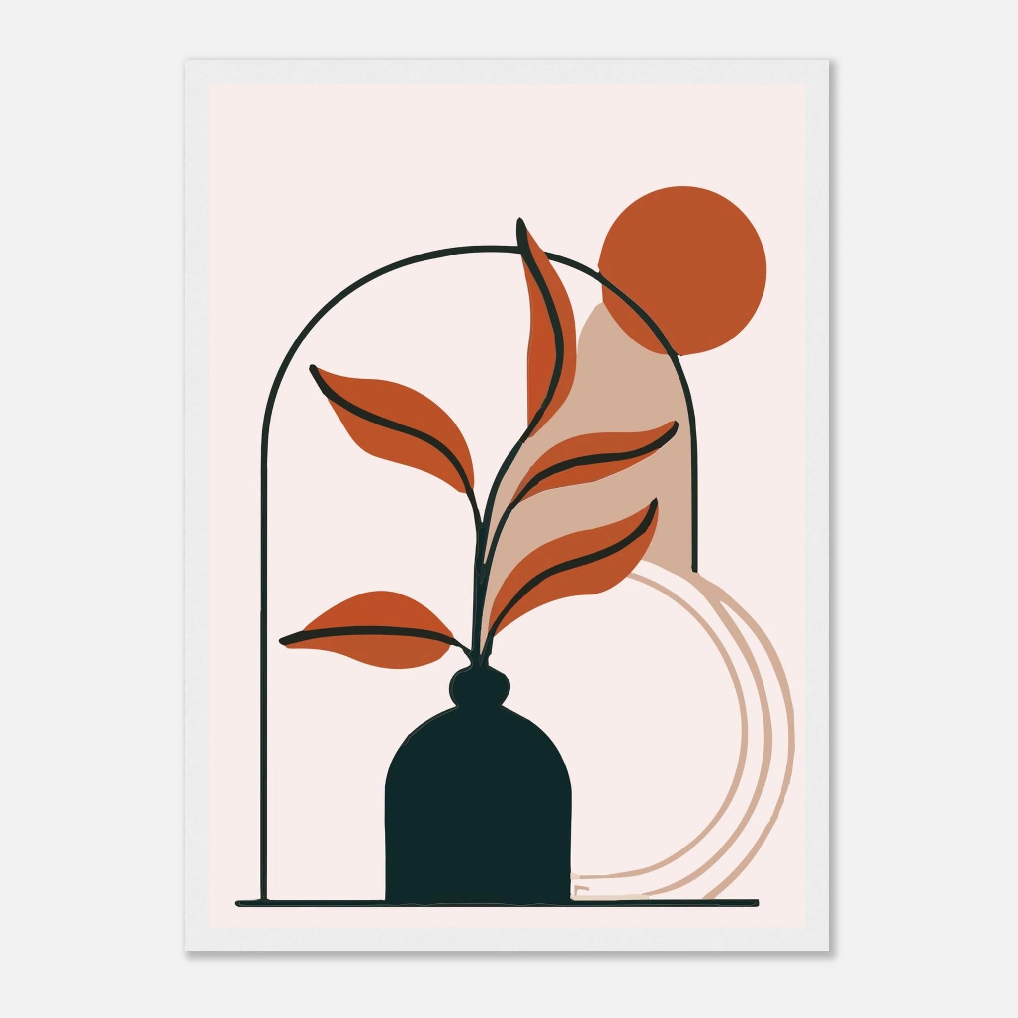 White frame - Terracotta Leaves in Vase Modern Abstract Wall Art - Jerin